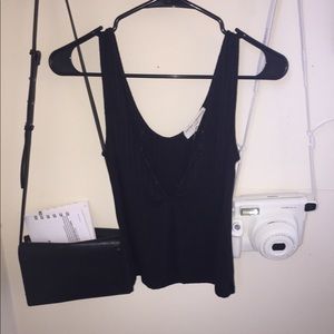 lace up black cropped tank top